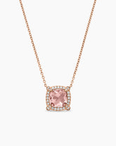 Petite Chatelaine® Pavé Bezel Pendant Necklace in 18K Rose Gold with Morganite and Diamonds, 7mm